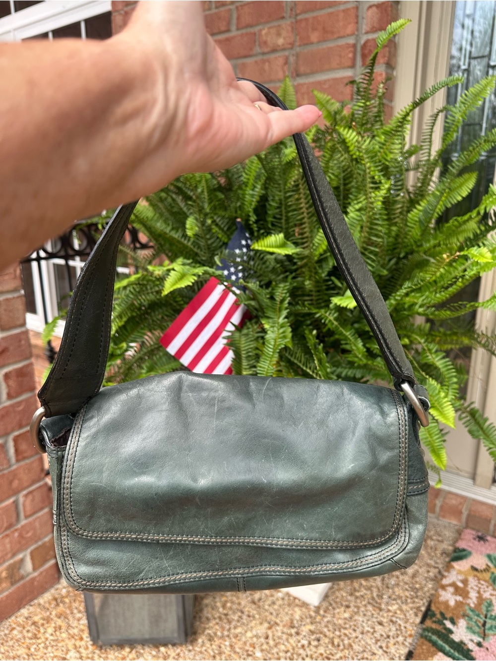 FOSSIL Vintage Distressed Green/Teal Leather Flap Shoulder Bag ZB2393 Y2K - Picture 13 of 13